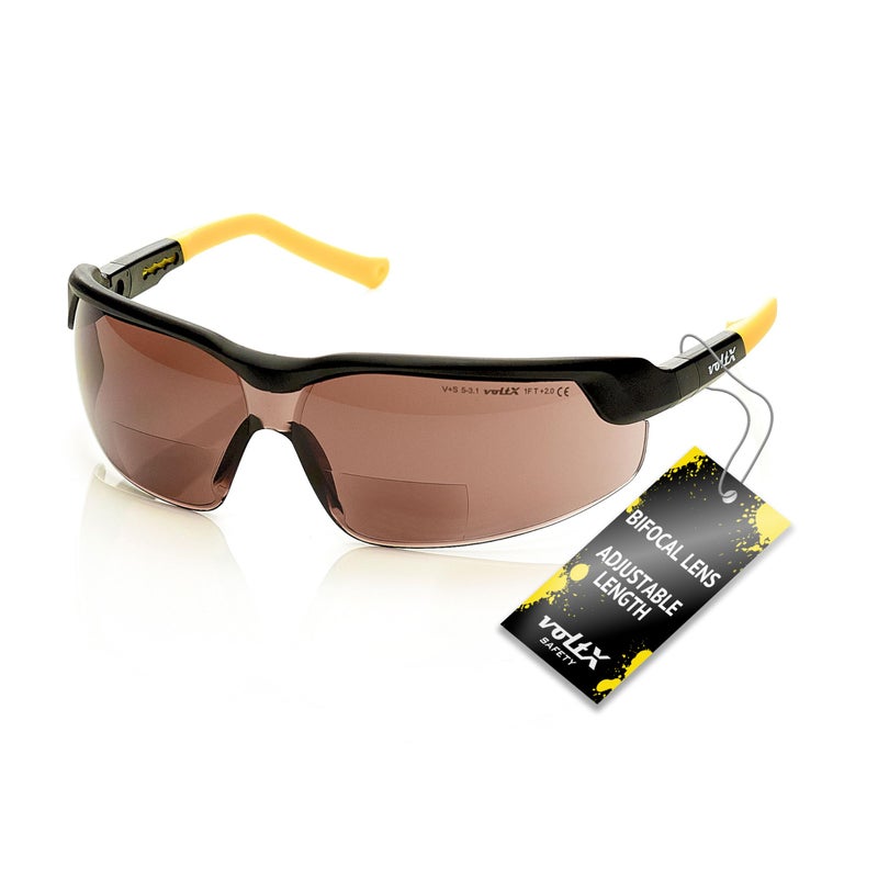 voltX GT ADJUSTABLE Bifocal Reading Safety Glasses (Brown Lens +1.5), ANSI Z87.1+ & CE EN166FT, Anti fog coated, UV400 Lens, Tilt & length adjustable earstems, clip on safety cord. - Image 2